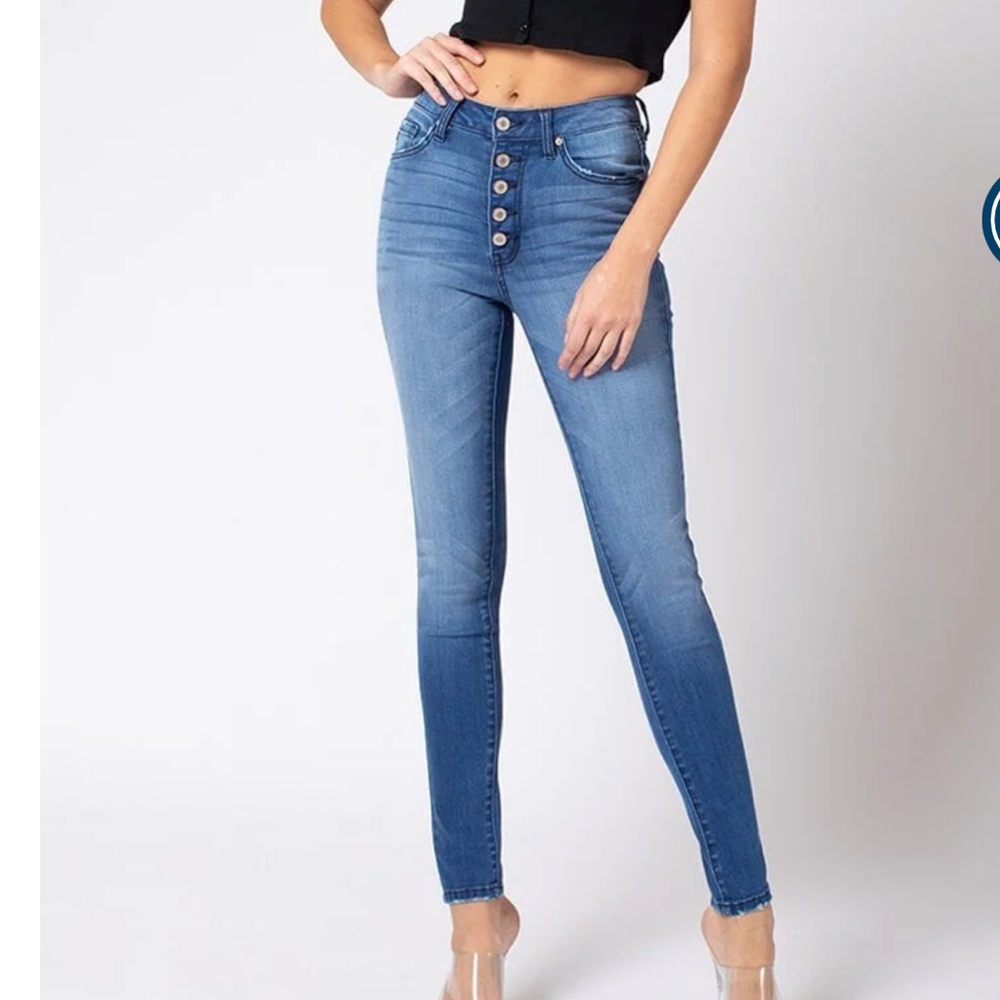 KanCan Light Blue High-Rise Button-Fly Skinny Jeans